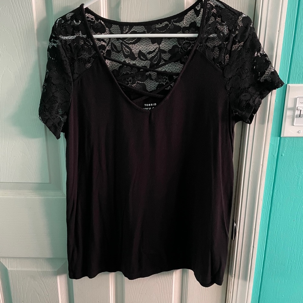 Torrid Black Lace Super Soft T-Shirt, Size:00